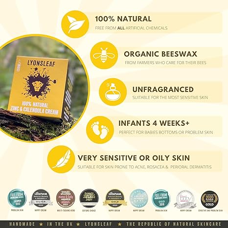 Zinc and Calendula Cream 100% Natural - for Spots, Blemishes, breakouts, rashes, Problem Skin and Nappy Rash … (30ml)
